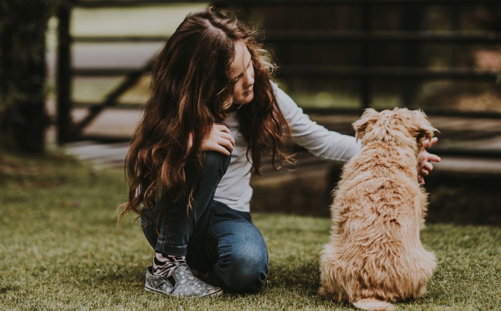 girl and dog