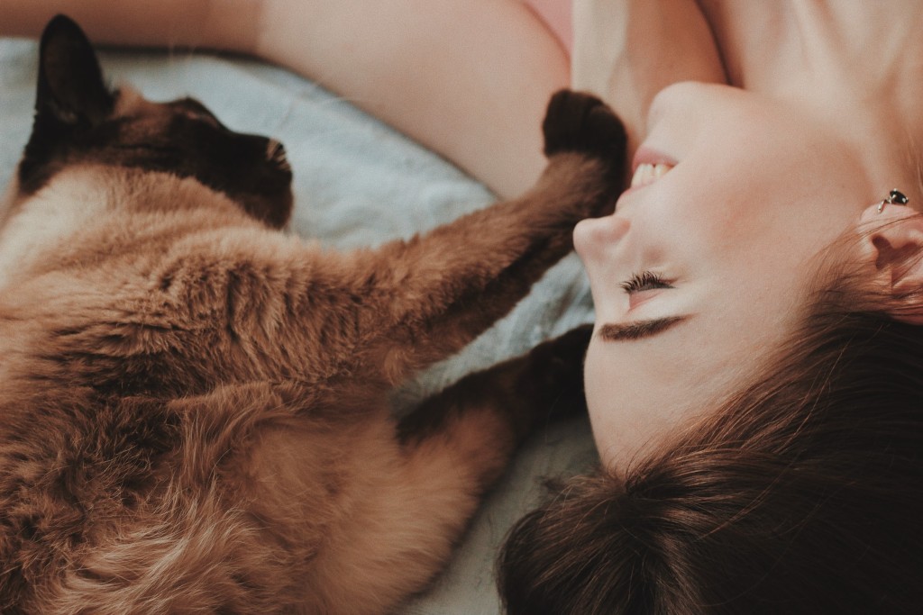 woman and cat